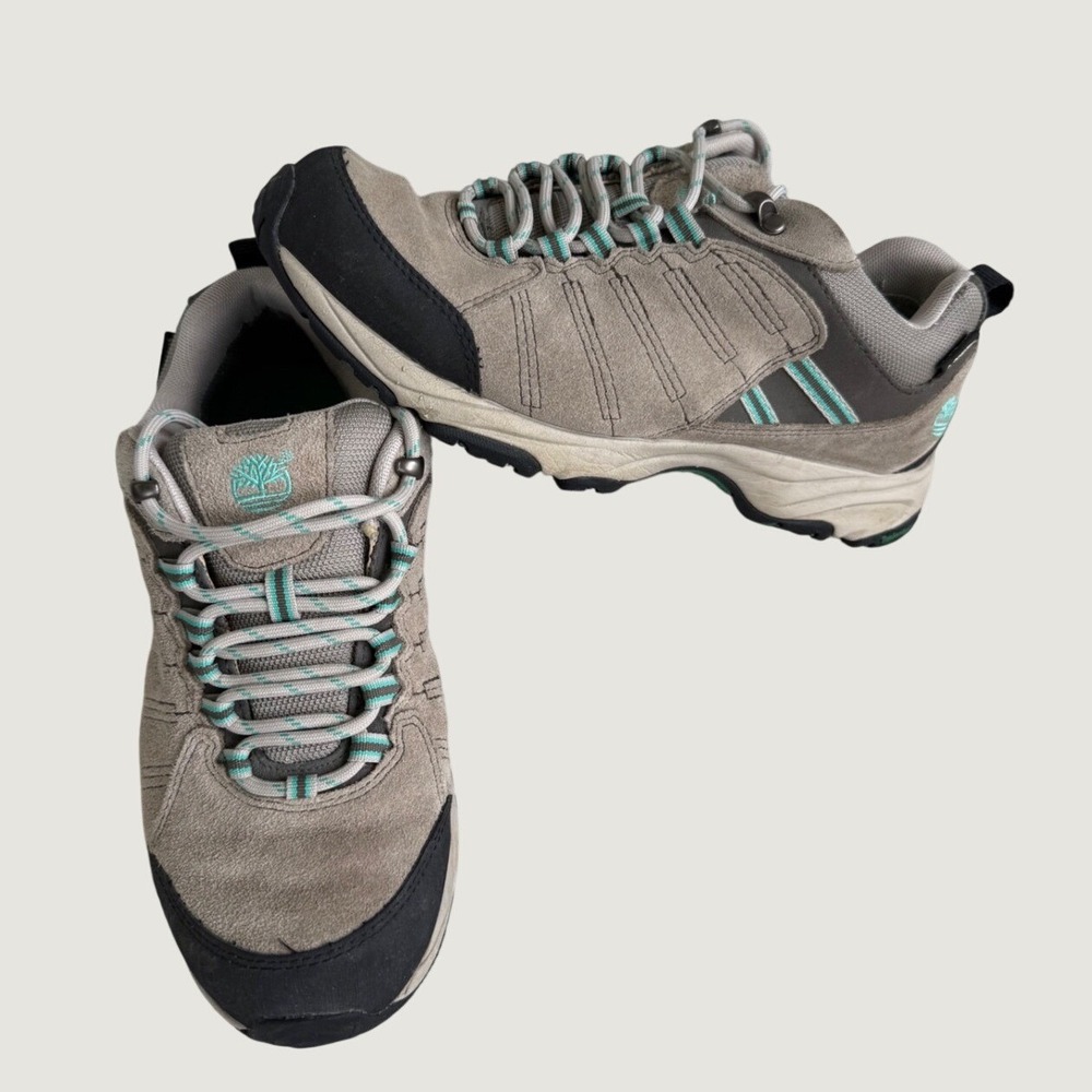 Timberland Gore-Tex Tilton Hiking Shoes Tan Teal Waterproof Low Top Trail WM 8.5